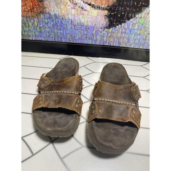 Cushe slide Brown sandals mens 11 leather slip on - Picture 1 of 8